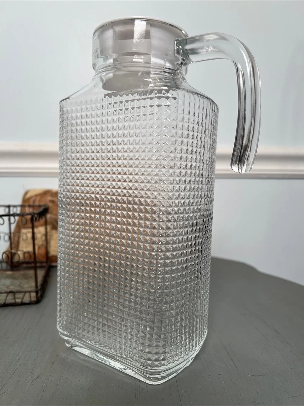 Clear Textured Glass Pitcher with Handle - Home Dining.